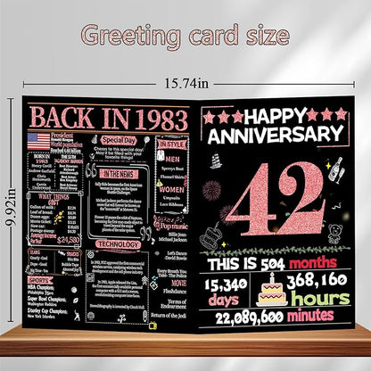 Joycard 42nd Anniversary Card for Women, Wedding Card for Wife, Sweet Marriage Decorations Gifts for Couple, Perfect for Her on Anniversary Day, Back in 1983