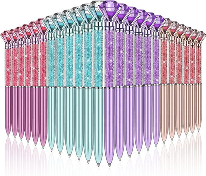 24 Pieces Big Crystal Diamond Pens Bling Ballpoint Pen Black Ink Rhinestones Pen for School Office Supplies Christmas Wedding Birthday Present, 4 Colors(Glitter Style)
