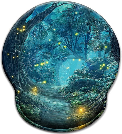 Firefly Forest Mouse Pad with Wrist Rest, Ergonomic Mouse Pad Wrist Support with Non-Slip Pain Relief PU Base, Funny Computer Mousepad, Cute Office Supplies Home Desk Accessories Decor