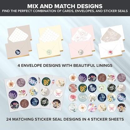 Decorably 24 Pack 6x4in Assorted Sympathy Cards with Envelopes and Stickers, 24 Unique Designs Sympathy Cards Assortment Box with Envelopes with Printed Message Inside