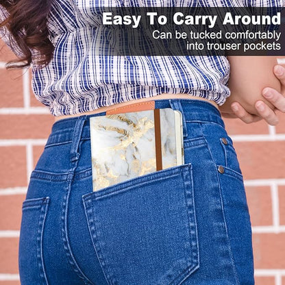 Small Notebook, Mini Pocket Journal A6 5.7" x 3.9", Leather Hardcover Journal with Pen Holder, 160 Thick Papers, Cute Lined Notebook Small Notepad for Women Writing Work Travel, White Marble