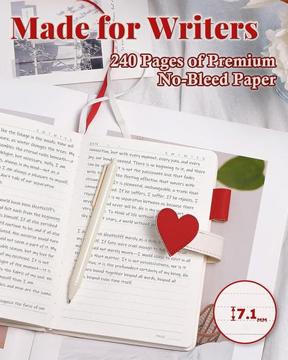 Journal for Women and Girls with Heart Buckle, 240 Pages Girls Diary Journal with Pen for Writing, Cute Daily Writing Journals for Women, B6 Pretty Journaling Hardcover Notebooks (White)