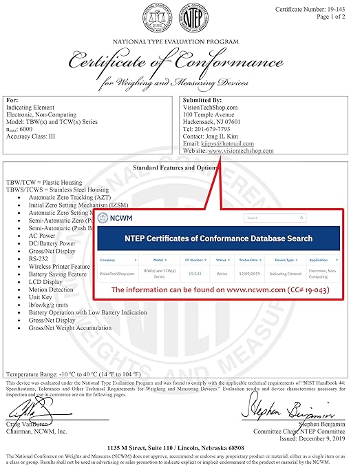 TBW-500 Bench Scale for Warehouse Industrial Shipping Scale and, Lb/Kg Switchable, 500lb Capacity, 0.1lb Readability, NTEP Legal for Trade