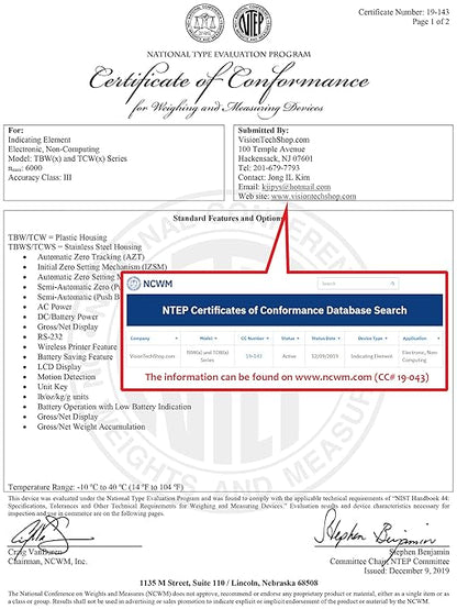 TBW-500 Bench Scale for Warehouse Industrial Shipping Scale and, Lb/Kg Switchable, 500lb Capacity, 0.1lb Readability, NTEP Legal for Trade