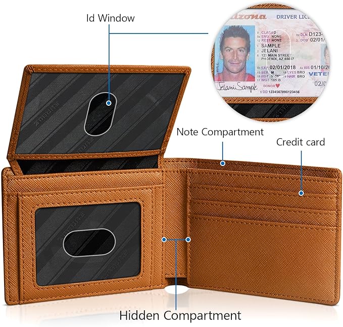 RUNBOX Wallet for Men Slim Rfid Leather 2 ID Window With Gift Box
