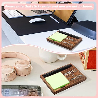 Sticky Note Holder Wooden Notepad & Pen Holder 6.5" x 4.7" Sticky Note Pad Holder Dispenser for Desk Work Humor Gifts, NPA179