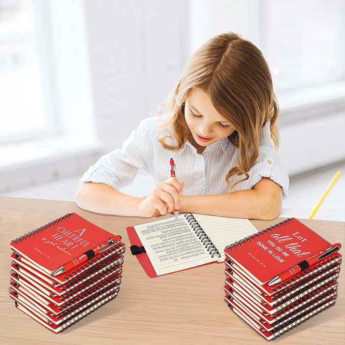 INSADA Christian Prayer Journal Spiral Red Notebooks Bulk with Pens- Small Notepads (4.13”x5.43”) - Mother's Day Gifts for Women, Church Members & Bible Study Groups (30 Sets Red)