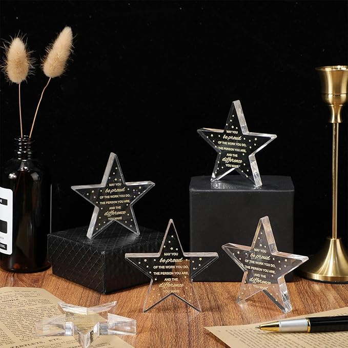 24 Pcs Employee Appreciation Awards for Coworker Acrylic Thank You Gifts Trophy Be Proud of The Work You Do Prizes for Colleague Retirement Farewell Motivational Gift (Pentagram)