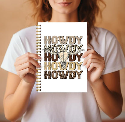 Howdy Western Notebook Journal 164 Pages - Western Gifts for Women Cowboy Cowgirl, Western Cool Notebook, College School Supplies, 5.5×8.3 Notebook Spiral Bound