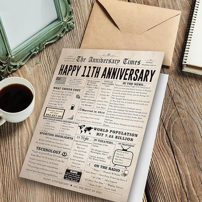 Jumbo 11th Anniversary Card for Him Her, Romantic 11 Year Wedding Gifts for Husband Wife, Steel Anniversary Card for Couple Parents