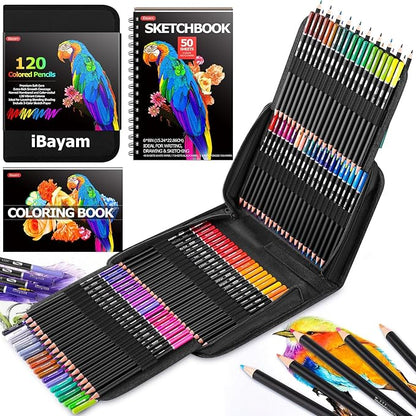 iBayam Art Supplies Sketching Kits, 123-Pack Colored Pencils Set with 3-Color Sketch Book, Coloring Book, Travel Case, Professional Artist Drawing Pencils Art Set Gift for Adults Kids Teens Girls Boys