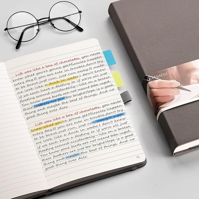 EMSHOI Lined Journaling Notebooks - 120gsm Thick Leather Journal with Sticky Notes, 256 Numbered Pages A5 Hardcover College Ruled Notebook for Work School Writing, Medium 5.75" x 8.38"-Dark Grey