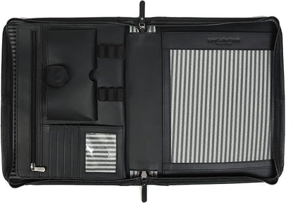 Zippered Genuine Leather Business Portfolio | Easy to Carry Organizer with Writing Pad Holder, Business Card and Pen Slots. IPAD/Tablet Holder and Flip-Closure Phone Pocket