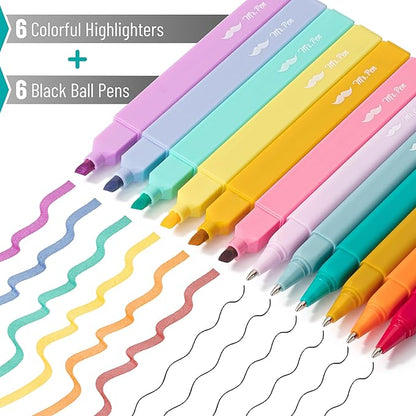 Mr. Pen- Aesthetic Highlighters and Pens No Bleed, 12 Pack, Assorted Color Bible Highlighters No Bleed, Black Ink Bible Pens, Highlighter Pens, No Bleed Highlighters for Bibles, Bible Pens