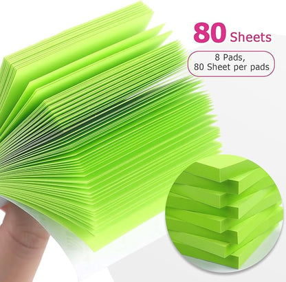 Sticky Notes 3x3 Self-Stick Notes Bright Colors Sticky Notes 8 Pads 80 Sheet/Pad (Green)
