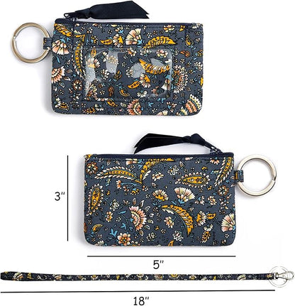 WONDERFUL FLOWER Lanyard Wallet, Lanyard with ID Holder, Cotton Zip ID Case and Lanyard, Card Holder Wallet, ID Badge Holder and Lanyard (Dark Gray)