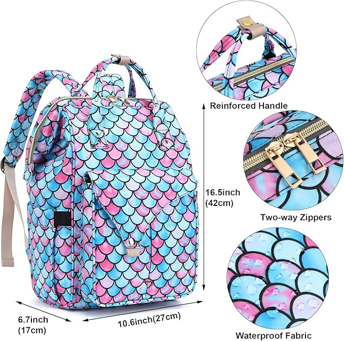 Mermaid Laptop Backpack College School Backpack Bookbags Nurse Backpacks Travel Bags Casual Daypacks for Women Girls Fits 15.6 Inch Notebook