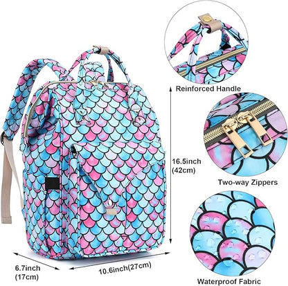 Mermaid Laptop Backpack College School Backpack Bookbags Nurse Backpacks Travel Bags Casual Daypacks for Women Girls Fits 15.6 Inch Notebook