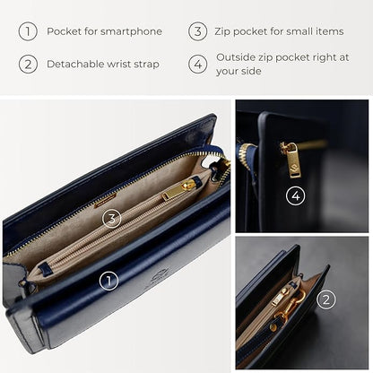 Time Resistance Leather Clutch for Men Organizer Wrist Bag Briefcase Handmade in Italy Gift Box Included