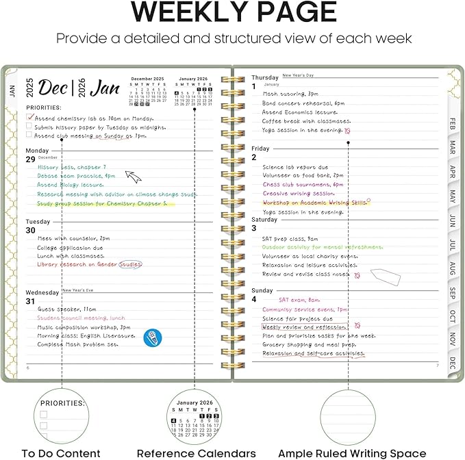 2026 Planner, Weekly and Monthly Calendar Planner, January 2026 - December 2026, Hardcover 2026 Calendar Planner Book with Tabs For Women & Men, Inner Pocket, Spiral Bound, Perfect for Office Home School Supplies - A4 (8.5" x 11"), Green