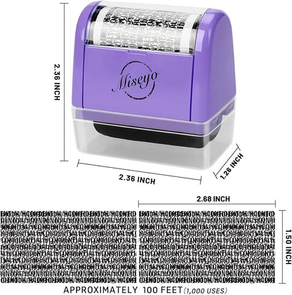 Miseyo Wide Identity Theft Protection Roller Stamp Set - Purple (3 Refill Ink Included)
