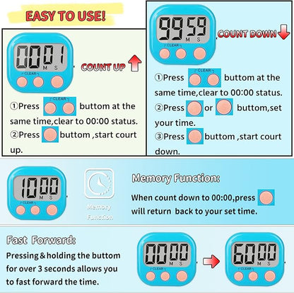 Classroom Timers for Teachers Kids Large Magnetic Digital Timer 12 Pack-Blue Pink