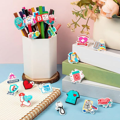 WDAHDHP Nurse Pencil Clips for Kids, 50Pcs Different Pencil Clips Topper, Cute Pencil Charms for Nursing School Students Medical Decor Nurse Week Nurse Day