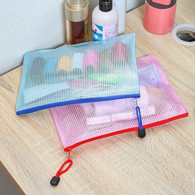 AUSTARK 20 Pcs Zipper File Bags, Plastic Mesh Pouch, Board Game Storage Bag, Waterproof Bags for Office School (A5 Size 9.2''x6.7'', Multicolored)