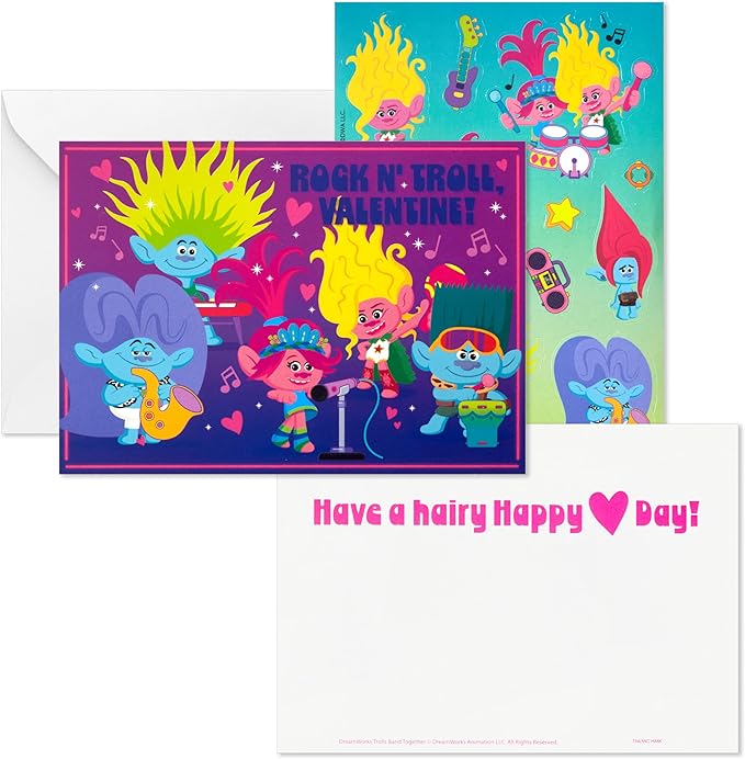 Hallmark Trolls Valentine's Day Cards Assortment for Kids (24 Valentine Cards, 24 Sticker Sheets and Envelopes)