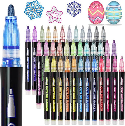 Muchcute Shimmer Markers Outline Glitter Gel Pens: 36 Stocking Stuffers Tween Teen Girl Gifts Trendy Stuff Cute Things Arts Crafts Supplies Kids Ages 4 5 6 7 8 9 10 12 14 16 18 Year Old Present Ideas
