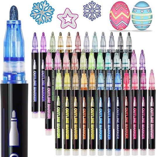 Muchcute Shimmer Markers Outline Glitter Gel Pens: 36 Stocking Stuffers Tween Teen Girl Gifts Trendy Stuff Cute Things Arts Crafts Supplies Kids Ages 4 5 6 7 8 9 10 12 14 16 18 Year Old Present Ideas