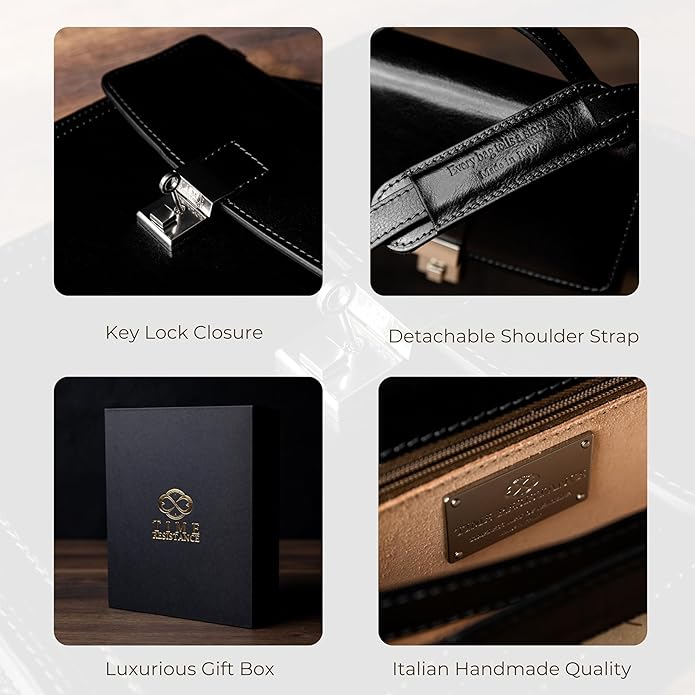 Time Resistance Small Leather Briefcase for Men - Crossbody Bag - Italian Leather Messenger Bag - Gift Box Included