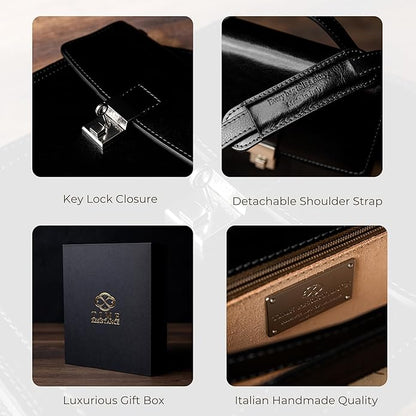 Time Resistance Small Leather Briefcase for Men - Crossbody Bag - Italian Leather Messenger Bag - Gift Box Included