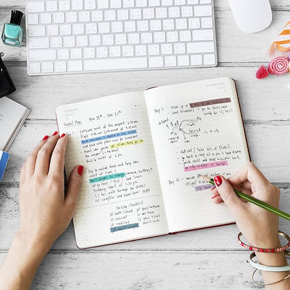 HAUTOCO 2440pcs Transparent Highlighter Tape, Removable Long Highlighter Strips for Annotating Books, Morandi Neon Clear Sticky Tabs Page Markers Index Flags Aesthetic Office School Supplies