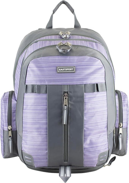Eastsport Extra Large Backpack Expandable Oversized For Travel Hiking Work Camping Sports Outdoors With Drawstring Bag 18x13.5x9.5 Mochila De Viaje Lilac Stripes