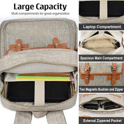 Nicole Miller Travel Laptop Backpack-Business Anti Theft Vintage Backpack with USB Charging Port-Water Resistant Computer Bag (Tan)