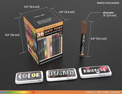 36 Acrylic Paint Pens Skin and Natural Earth Tone Marker Set For Rock Painting, Canvas, Mugs, Glass, Plastic, Wood, Metal, Fabric, Scrapbooking, Most Surfaces. Quick Drying Waterbased (MEDIUM)