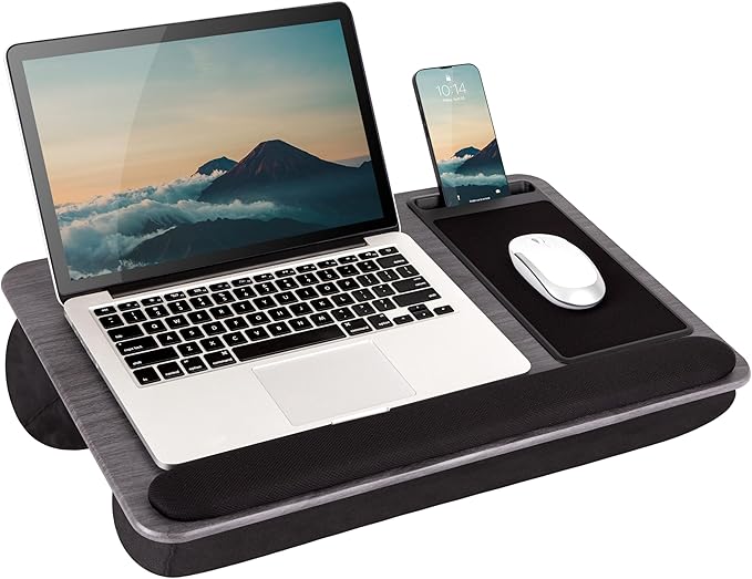 LAPGEAR Home Office Pro Lap Desk with Wrist Rest, Mouse Pad, and Phone Holder - Gray Woodgrain - Fits up to 15.6 Inch Laptops - Style No. 91595