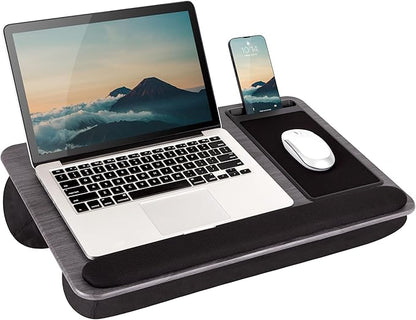 LAPGEAR Home Office Pro Lap Desk with Wrist Rest, Mouse Pad, and Phone Holder - Gray Woodgrain - Fits up to 15.6 Inch Laptops - Style No. 91595