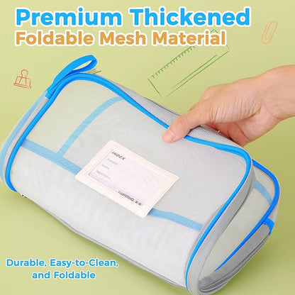 Pendancy Mesh Zipper Pouch 14.8x10.8 in Transparent Lightweight Nylon File Folders, A4 Size Multi-Layer Subject Document Organizer Accessories Storage Bag for Office and School Supplies(Blue)