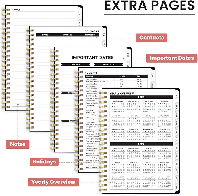 2026 Planner, Weekly and Monthly Planner for Women, January 2026 to December 2026, Pretty Hardcover 2026 Calendar Planner Book with Tabs, Inner Pocket, Spiral Bound, Perfect Office Home School Supplies - 6.3" x 8.5", Flutter Bloom