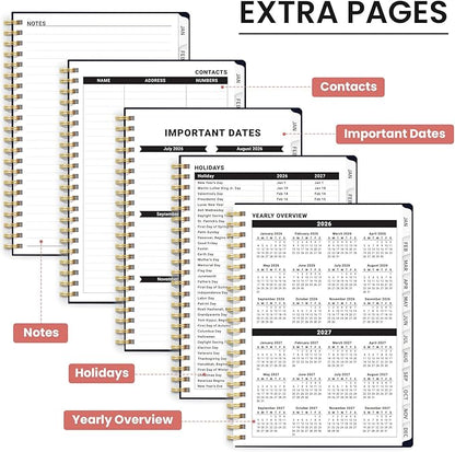 2026 Planner, Weekly and Monthly Planner for Women, January 2026 to December 2026, Pretty Hardcover 2026 Calendar Planner Book with Tabs, Inner Pocket, Spiral Bound, Perfect Office Home School Supplies - 6.3" x 8.5", Flutter Bloom
