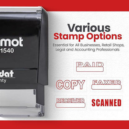 Promot Scanned Self Inking Rubber Stamp - Refillable Scanned Stamper - Business, Bookkeeping, Ordering, Accounting, Work, Office Stamps - Red Ink