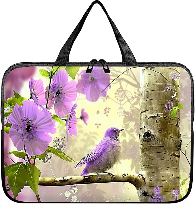 Universal Tablet Laptop Sleeve Case 10 inch, Purple Florals Hummingbird Slim Carrying Case Durable Handbag Travel Laptop Bag for 7 to 10-inch Laptops/Notebook/Kids Tablet/ipad/eBook Readers