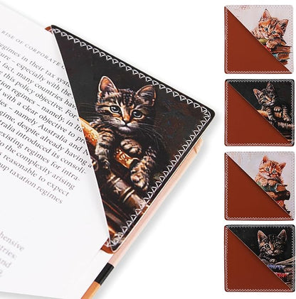 4 Pieces Leather Bookmarks, Cute Book Accessories for Reading Lovers, Page Markers for Women Men Kids Students Teachers Retirement Birthday Gift (Cute Cat)