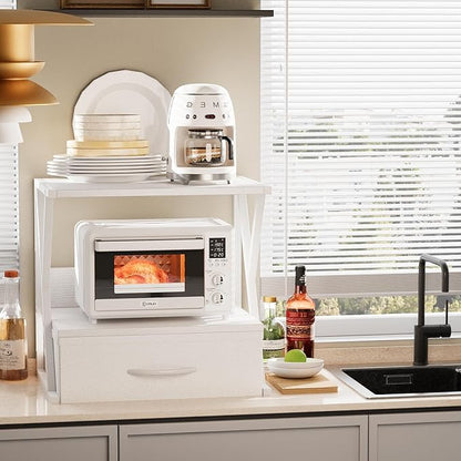 aboxoo Printer Stand for Desk with Storage Drawer, 2 Tier Desktop Or Under Desk Shelf, Multi-Purpose Desk Organizer for Home Office, fit Fax Machine/3D Printer/Scanner, White