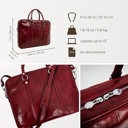 Time Resistance Leather Briefcase - Italian Full Grain Leather Bag - Genuine Leather Laptop Bag - Briefcase for Men and Women