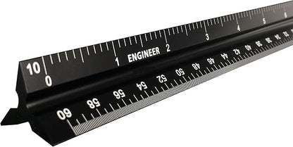 12 Inch Triangular Engineer Scale Ruler, Anodized Solid Aluminum Core with Laser Etched Scales, Imperial Scale - 1:10, 1:20, 1:30, 1:40, 1:50, 1:60, Ideal for Civil Engineering Drafting