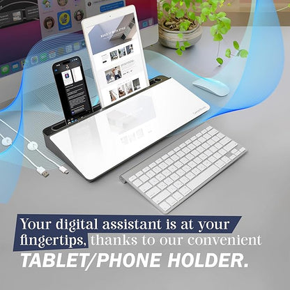 15-Inch Desktop Whiteboard - Glass Dry Erase Board for Desk Whiteboard with Stand with 3 Markers, Spray Bottle, 3 Cable Holders & Storage Box Work from Home Office Gadgets, Black & White