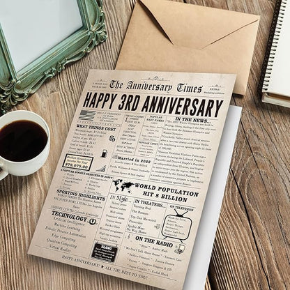 Jumbo 3rd Anniversary Card for Women Men, Romantic 3 Year Anniversary Cards Gifts for Girlfriend Boyfriend, Sweet Leather Anniversary Decoration for Husband Wife